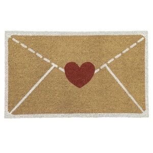 Heart Envelope Valentine's Day Outdoor Coir Doormat, Natural and Red, 18" x 30".